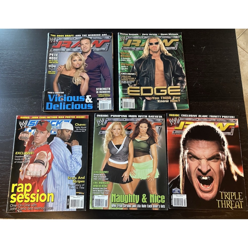 Vintage Lot 5‎ WWF Wrestling Magazines 2004 Cena Triple H Edge Fold Out Posters